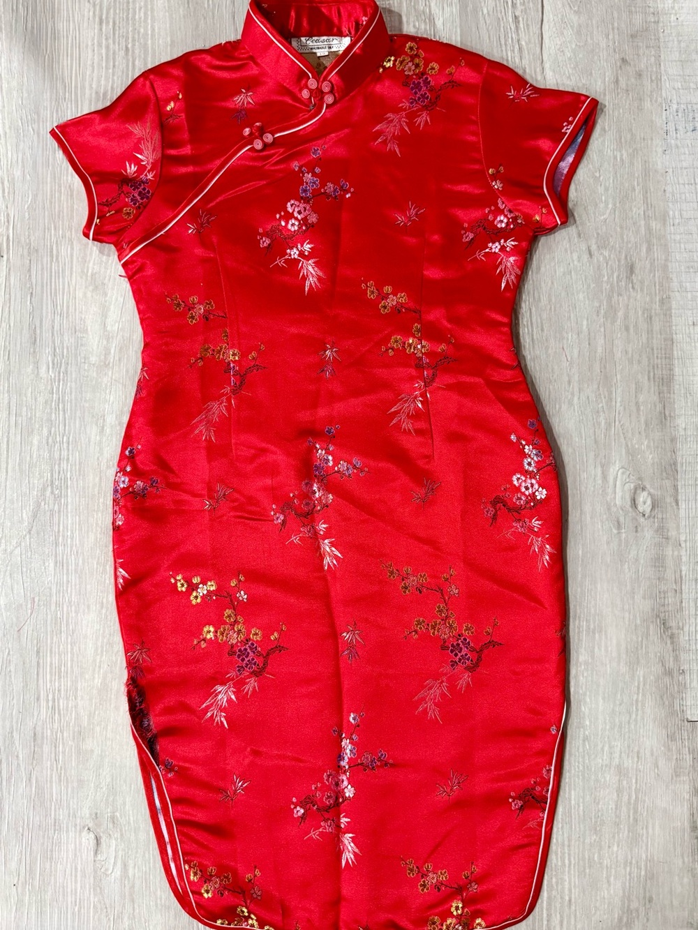 Vintage Ceasar Children’s Red 100% Silk Floral Qipao Cheongsam Dress Size 12